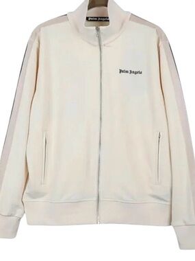 Palm Angels Cream Track Bomber Jacket with Contrast Stripes